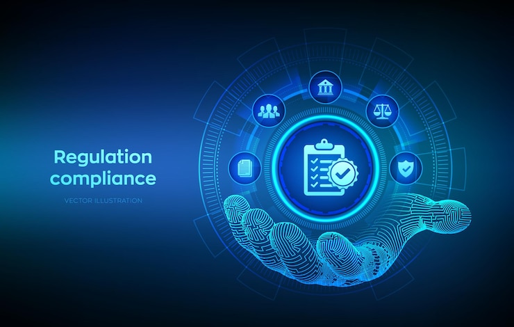 Business professional analyzing compliance data